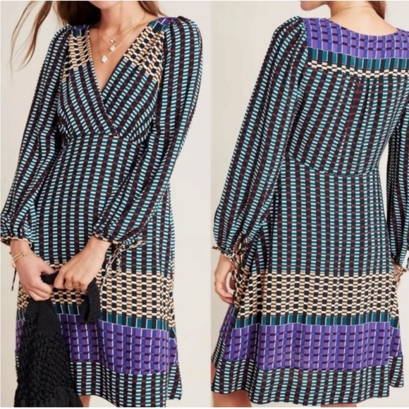 Anthropologie Dresses & Skirts - Anthropologie Maeve Gianna Tunic Dress Geometric Pattern, A-Line Surplice Neck 2